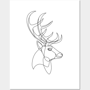 Deer Elk Minimalist One Line Drawing Minimal Outdoors Wildlife Posters and Art